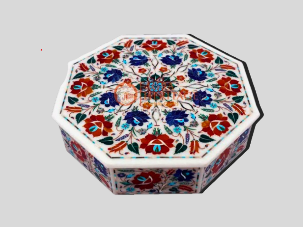 Marble White Semi Fine Art Floral Vintage Box